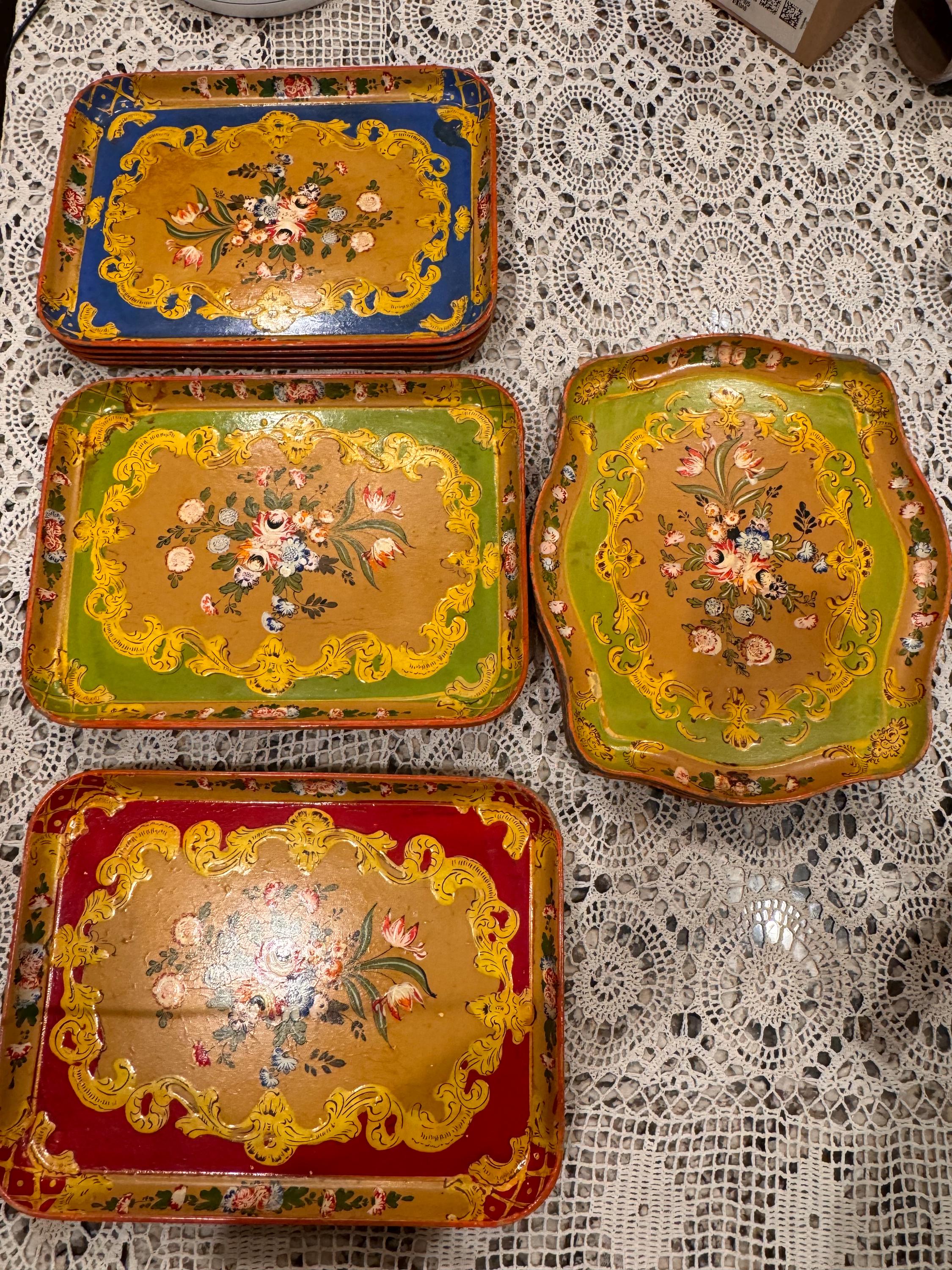 Vintage Hand Painted Japanese Floral Serving Tray Pressed Wood