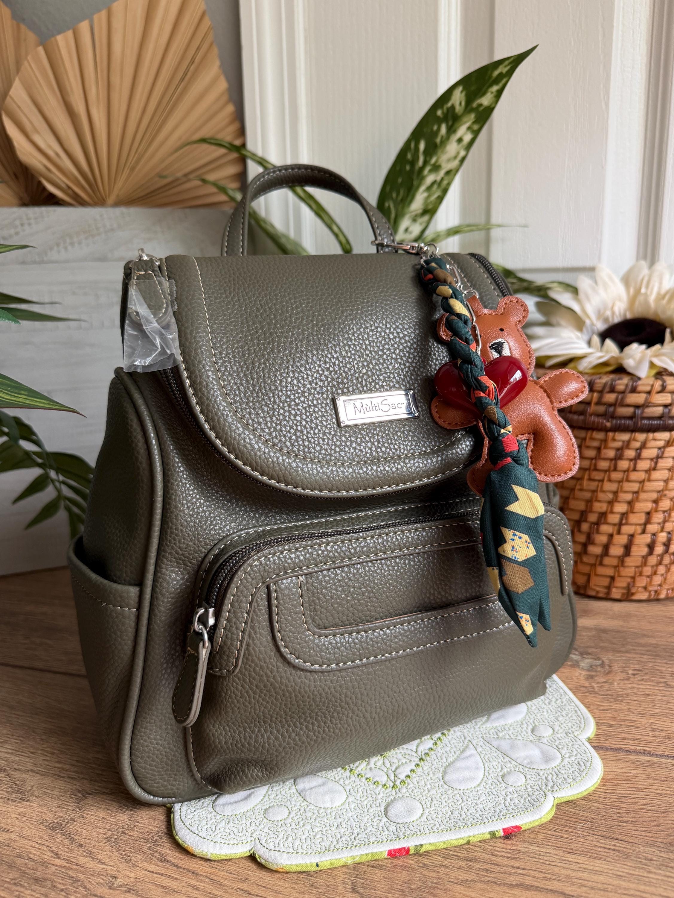 MultiSac Olive Green Pebbled VL Backpack Purse Travel Bag – Graduation Gift Olive Green Large Lightweight Backpack for Travel | Away main image 3