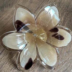 Vintage Murano Art Glass Flower: Hand-Blown Beige & Brown Decor