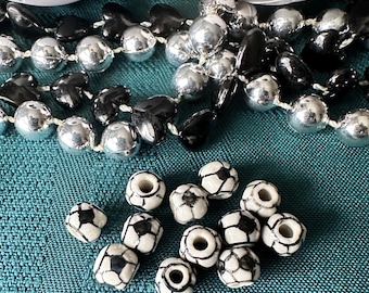 Set of 12 Ceramic Medium Size Soccer Beads - Futbol Beads, Jewelry Making, Sports Beads, Soccer Balls, Jewlery Maker Gift, Sports Fan Gift