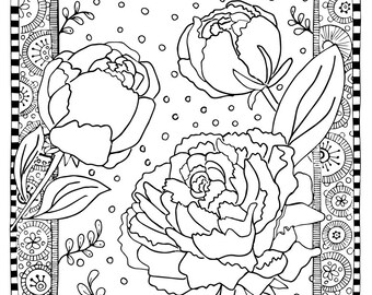 peony coloring page etsy