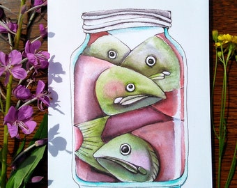 Canned Salmon | Greeting Card | 5 x 7 card | Cheryl Lacy