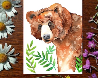 Oso en los arbustos / tarjeta de felicitación / 5 x 7 tarjeta / Cheryl Lacy