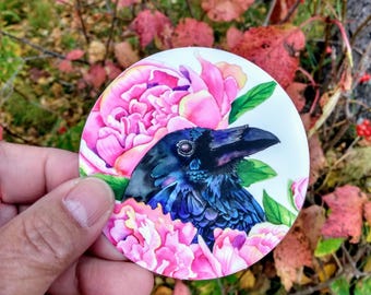 Peony Raven Sticker