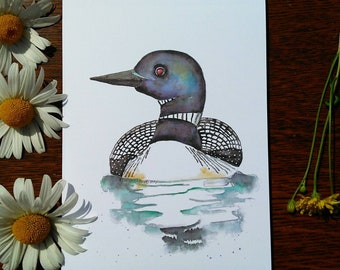 Loon / Tarjeta de felicitación / Tarjeta de 5 x 7 / Cheryl Lacy