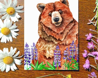 Lupine Bear | Greeting Card | 5 x 7 card | Cheryl Lacy