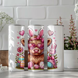 Easter Highland Cow Tumbler Wrap, 20oz Tumbler Wrap, Digital Download, Sublimation Design, Skinny Tumbler Sublimation Design Straight