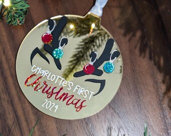 Personalised name reindeer first Christmas bauble