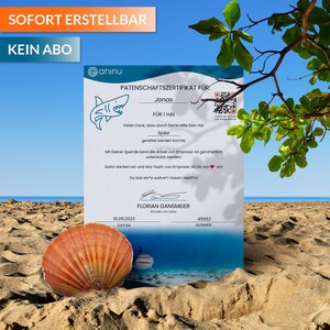 Hai Patenschaft mit Live Tracking, Patenurkunde personalisiert zum Download, Weißer Hai, Geschenk zur Geburt, Geburtstag, Guter Zweck