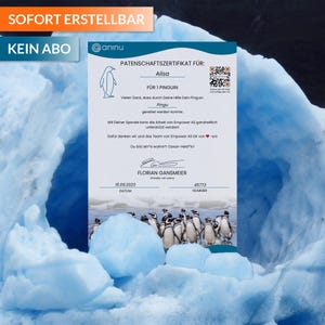 Pinguin Patenschaft mit Live Tracking, Patenurkunde personalisiert zum Download, Kaiserpinguin, Geschenk zur Geburt, Geburtstagsgeschenk