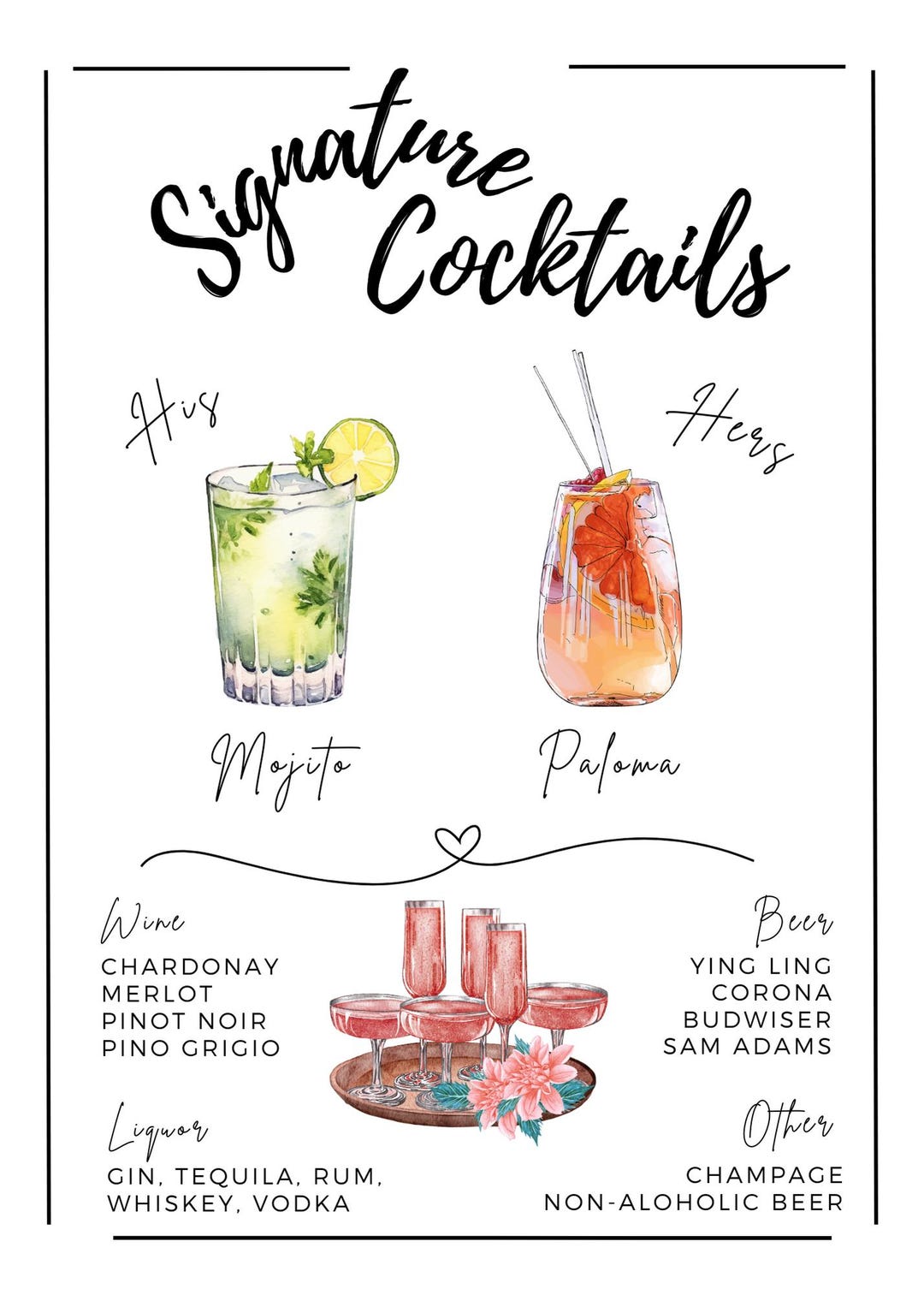 Editable Signature Cocktail Party Menu - Etsy
