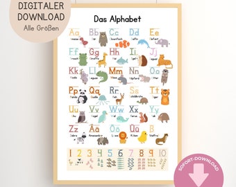 Tiere Grundschrift Poster | ABC-Poster | Wandbilder | Kinderzimmer Poster | ABC Lernposter | Alphabet