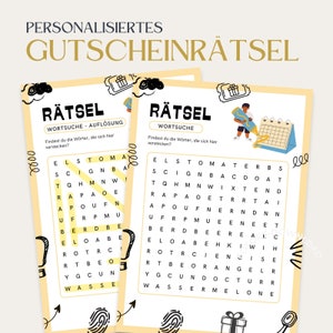 Personalisierter Gutschein | Rätsel mit versteckten Begriffen | Zeit Geschenk | Gutschein Download zum Ausdrucken