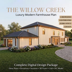 Willow Creek Modern Farmhouse Plan | 6 Bedroom, 4 Bath Family Home Design (CAD Files)