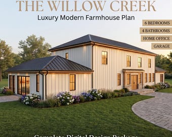 Willow Creek Modern Farmhouse Plan | 6 Bedroom, 4 Bath Family Home Design (CAD Files)