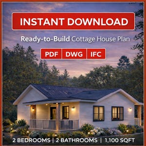 Cottage House Plan PDF – Instant Download Blueprint | Willow Cottage