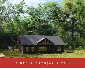 Cottage 2 bed 2 bath (44&#39;x28&#39;)  House Plans and Blueprints,Floor Plan,House Design, Tiny House Plans