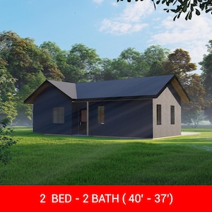 Planimetria della casa di campagna: 2 camere da letto, 2 bagni (40&#39;x37&#39;) - Scarica PDF