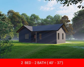 Cottage 2 bed 2 bath (40&#39;x37&#39;)  House Plans and Blueprints,Floor Plan,House Design, Tiny House Plans