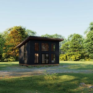 Tiny Modern Cabin Plans 20×18 | Small Home Blueprint | Includes Floor Plan, Section, Elevation | Perfect for DIY Build Project