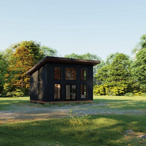 Planos de cabaña moderna pequeña de 20×18 / Plano de casa pequeña / Incluye plano de planta, sección y elevación / Ideal para proyectos de construcción DIY