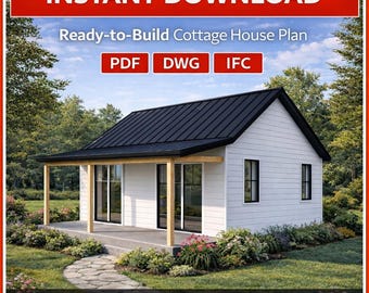 600 sq ft Modern Farmhouse House Plan | 1 Bed, 1 Bath (PDF Download)
