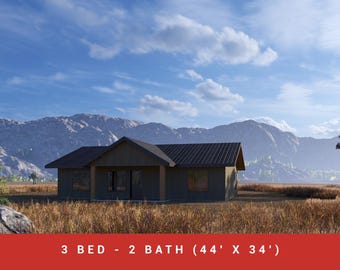 Cottage 3 bed 2 bath (44&#39;x34&#39;)  House Plans and Blueprints,Floor Plan,House Design, Tiny House Plans