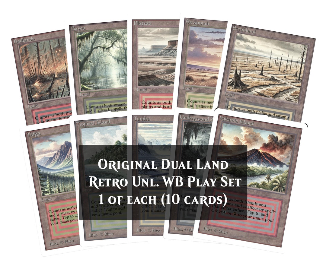 10 Card Dual Land Playset Retro Unlimited White Border MTG Custom Art ...