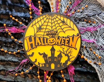 Halloween Door Hanger - 12” Wooden Decor, Spooky Indoor/Outdoor Decoration, UV Protected
