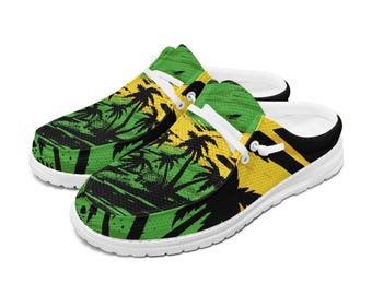 Rasta Mesh Slip-On Shoes – Breathable Dude Style Loafers, Jamaican Flag Colors, Unisex Lightweight Walking Clogs
