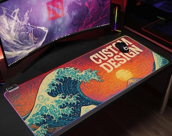 Aangepaste RGB-gaming-muismat | Transparante led-bureaumat met gepersonaliseerd ontwerp | XL rubberen toetsenbordpad voor thuis en op kantoor