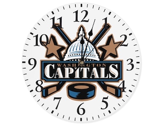 Washington Capitals Capitol Dome Wall Clock – Vintage NHL Wooden Clock | Silent Frameless Hockey Decor for Man Cave, Office, Fan Gift