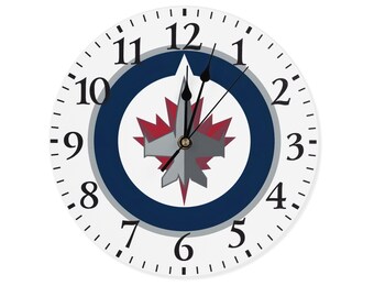 Winnipeg Jets Wall Clock – Modern NHL Logo Clock | Silent Frameless Wooden Hockey Decor for Fan Cave, Office, or Gift