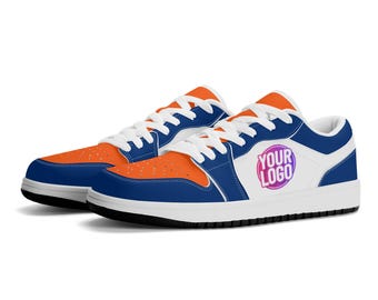 Custom New York Inspired Sneakers | Blue & Orange Baseball Low-Tops | Personalized Unisex Footwear