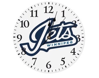 Winnipeg Jets Retro Wall Clock – Vintage Script NHL Logo Clock | Silent Frameless Wooden Hockey Decor for Man Cave, Office, Fan Gift
