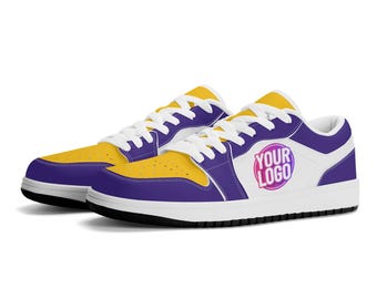 Custom Minnesota Inspired Shoes | Personalized Purple, Yellow, and White Sneakers with Viking Design | Unisex and Kids