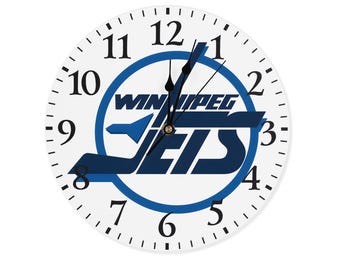 Winnipeg Jets Vintage Wall Clock – Retro NHL Logo Clock | Silent Frameless Wooden Hockey Clock for Man Cave, Office, Gift