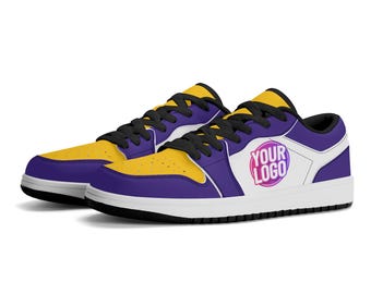 Custom Minnesota Inspired Shoes | Personalized Purple, Yellow, and White Sneakers with Viking Design | Unisex and Kids