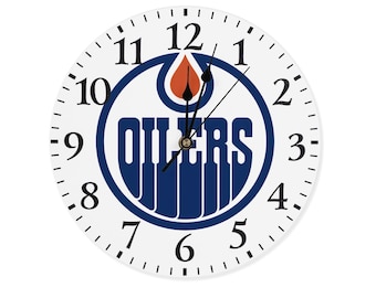 Reloj de pared personalizado de los Edmonton Oilers: reloj de madera sin marco de hockey de la NHL. Regalo ideal para aficionados al deporte, ideal para oficina, dormitorio, sala de juegos.