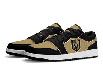 Custom Vegas-Inspired Low Top Sneakers - Golden Knights Black and Gold Shoes