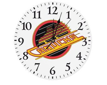 Vancouver Canucks Retro Skate Logo Wall Clock – Vintage NHL Wooden Clock | Silent Frameless Hockey Decor for Man Cave, Office, Fan Gift