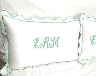 Monogrammed Scallop Embroidery Pillow Sham — Set of 2