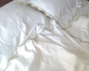 400 Thread count white 100% cotton sateen scalloped embroidery duvet cover set
