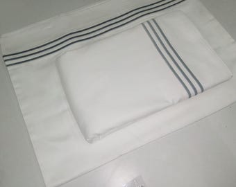 400 スレッドカウント ホワイト コットン サテン ホテル ステッチ トリプル 刺繍 ボーダー シーツ セット