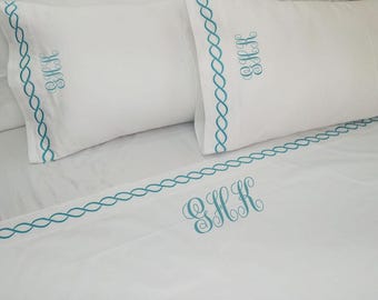 Monogrammed 400 Thread Count Cotton Sateen Sheet Set
