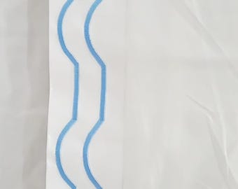 White Cotton Sateen Sheet Set: Scalloped Embroidery, 400 Thread Count