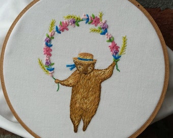 Spring Bear Hand Embroidery PDF pattern