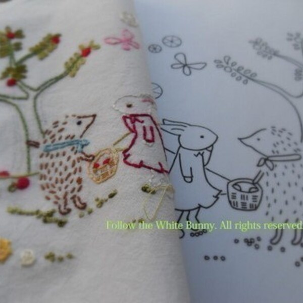 Sweet Apple tree (bunny with the golden apple) Hand Embroidery PDF Pattern