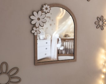 Miroir mural en acrylique pour enfants sans danger - Cadre en bois à volants avec noeud - Déco pour chambre de bébé