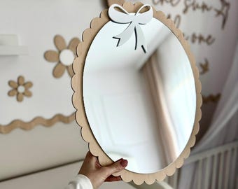 Miroir mural en acrylique pour enfants sans danger - Cadre en bois à volants avec noeud - Déco pour chambre de bébé